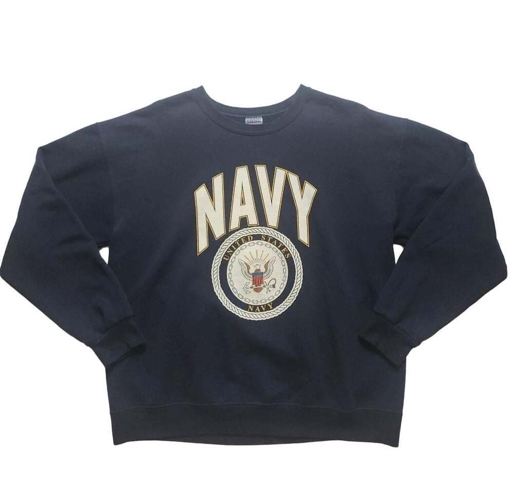 Jerzees NuBlend US Navy Crest Graphic Crewneck Sweatshirt Navy Blue Large